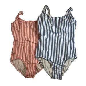 Vintage Lands' End Striped Seersucker One Piece Swimsuits Lot of 2